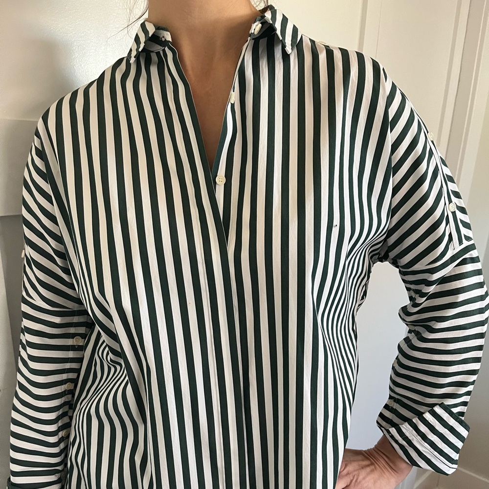 Akris Punto Green and White Striped Button Down Shirt #luxury #classy